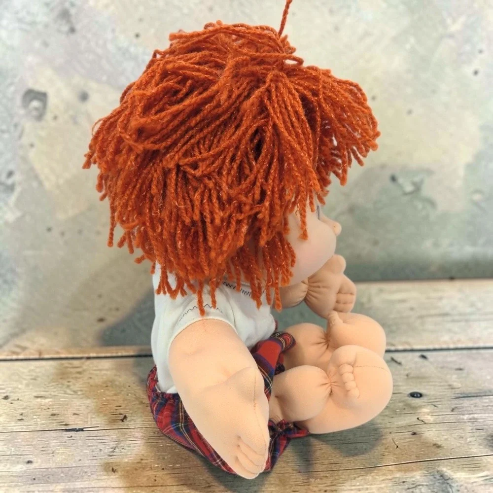 VTG 90's Mattel Cabbage Patch Kids Doll Red Yarn Hair Brown Eyes Plaid CPK 1995